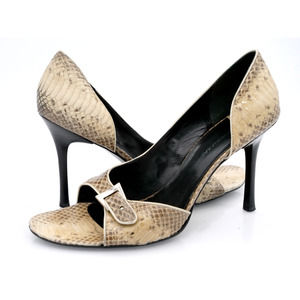 BCBG Heels Womens 9.5 Beige Snake Embossed D'Orsay Open Toe Stiletto Pumps